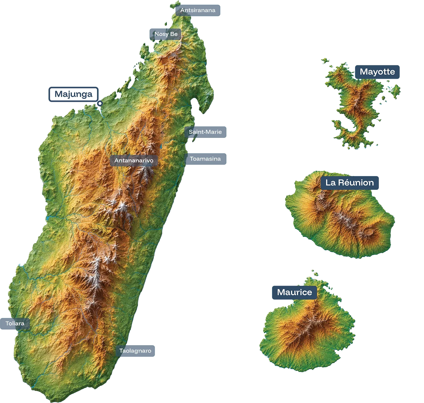 Carte des zones d'intervention DEEPRO — Madagascar et Océan Indien